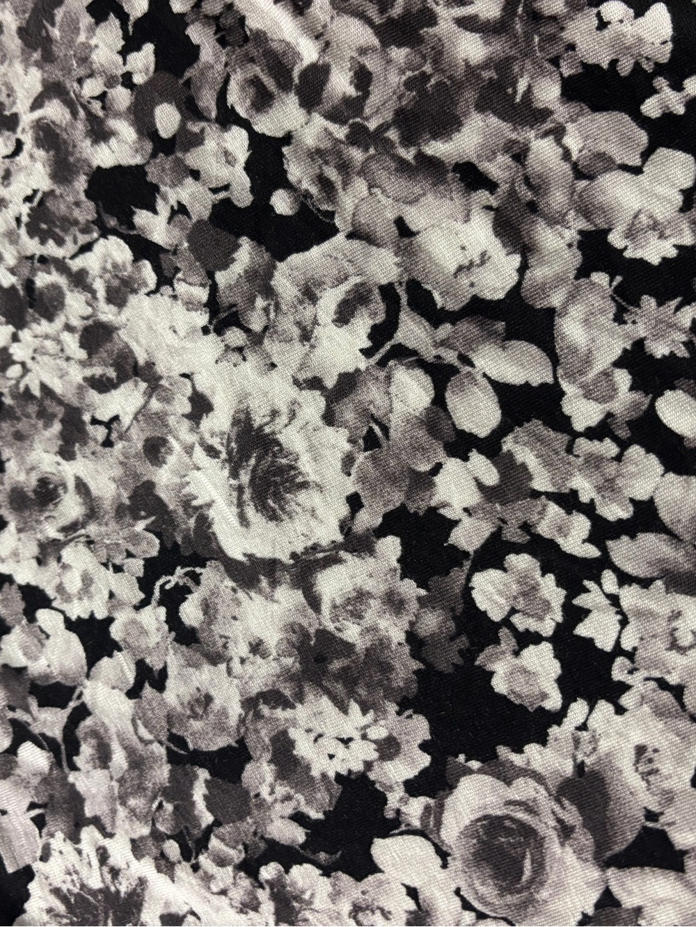 Floral black & white Sretch Jersey knit Fabric - 5 yd continuous.